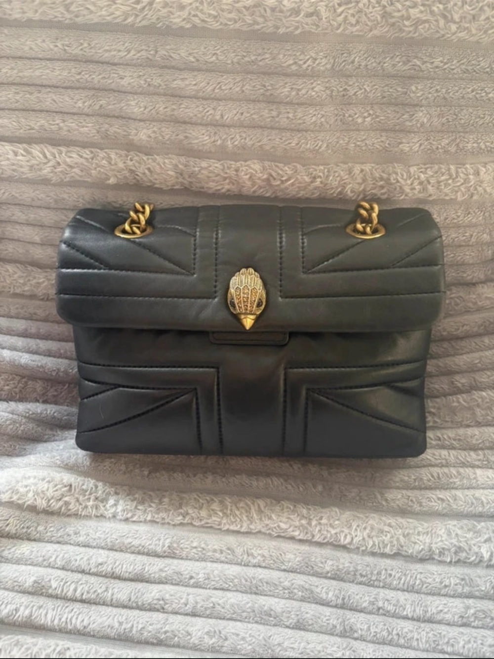 Kurt Geiger Black Quilted Shoulder Bag with Gold Chain and Clasp